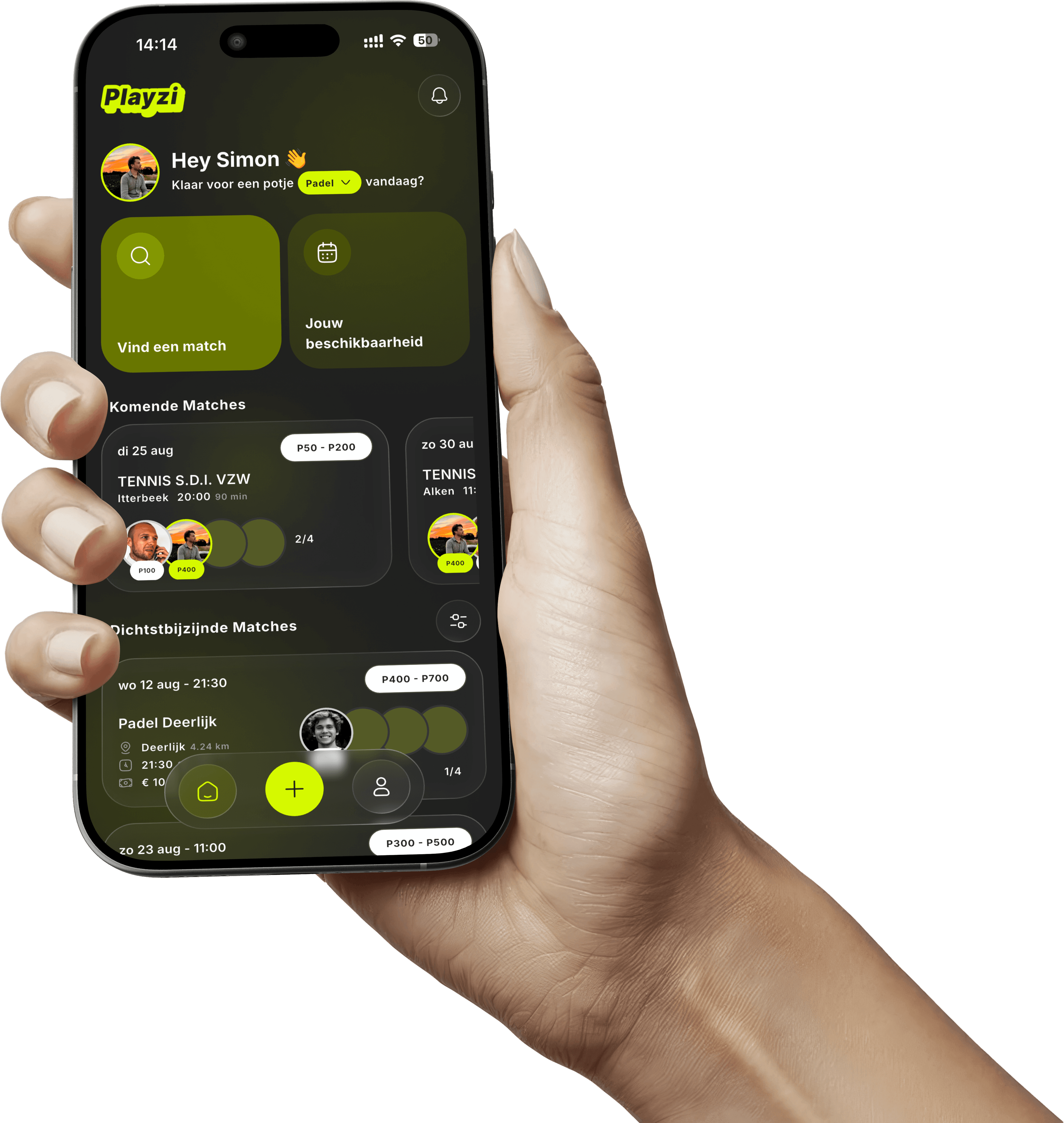 Speler bekijkt Playzi in de app op zijn telefoon