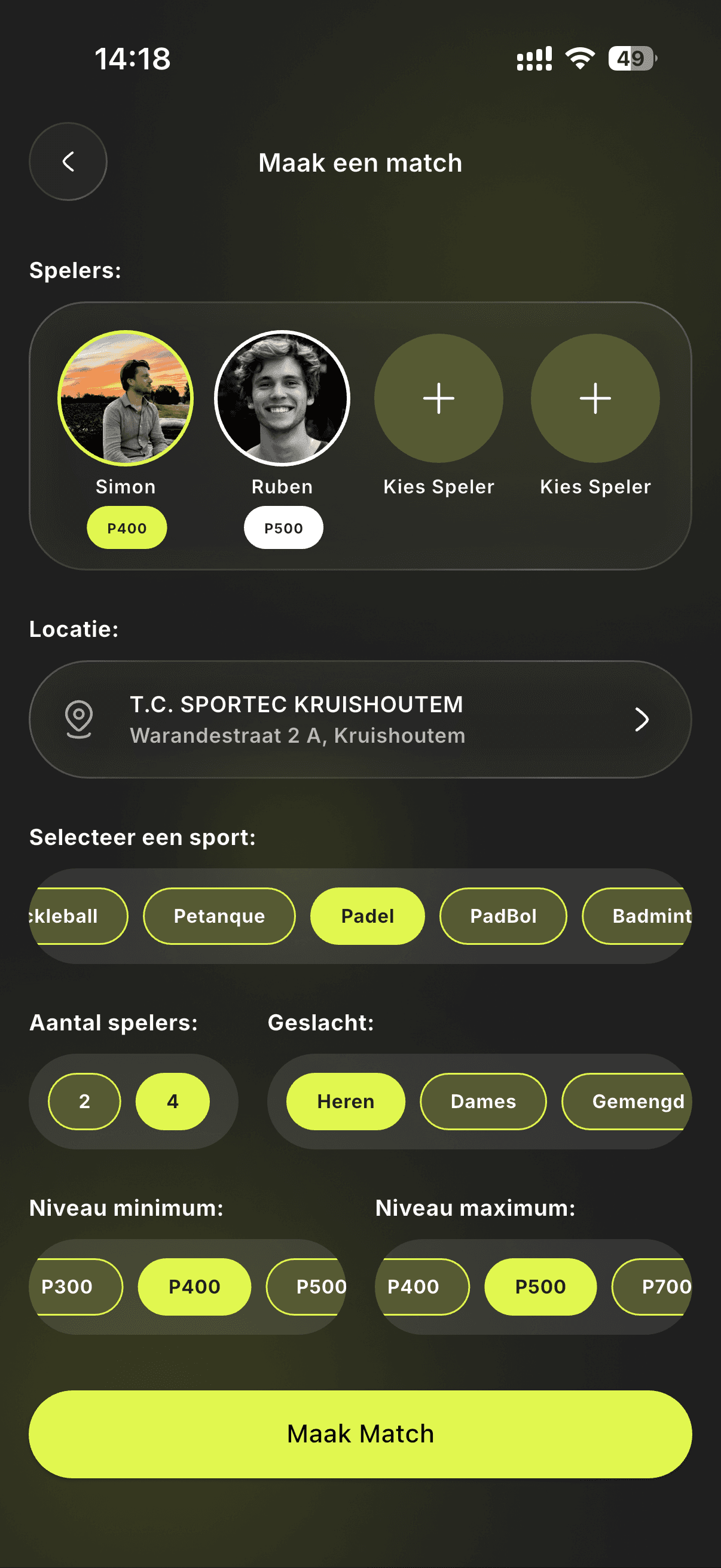 In een paar tikken je eigen match