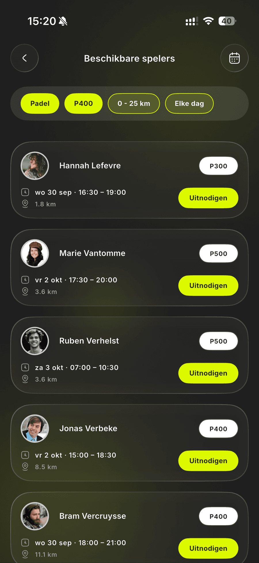 Vind spelers die kunnen